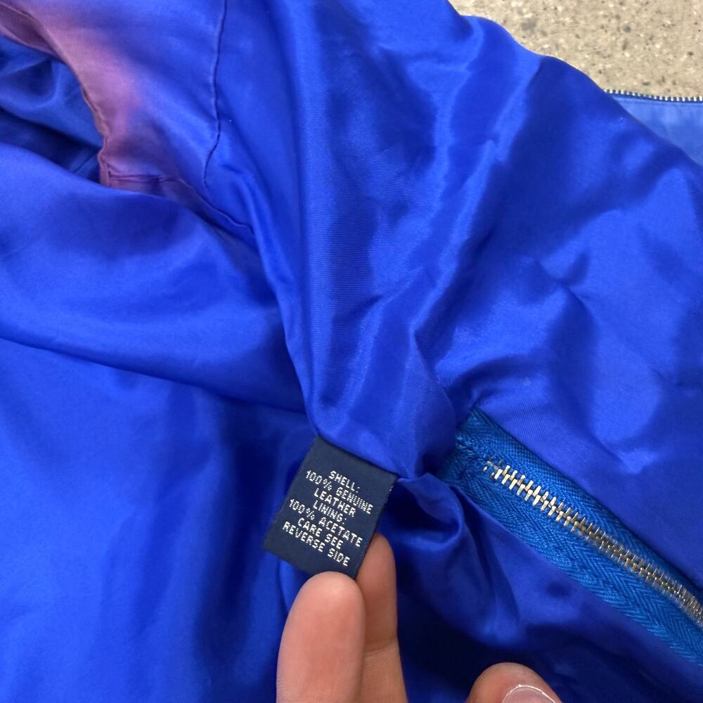 Vintage Ralph Lauren Golf Genuine Leather Jacket Blue Full Zip Lined Women Small - Picture 5 of 8